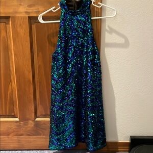 Lulu’s Blue and Green Sequin Halter Dress